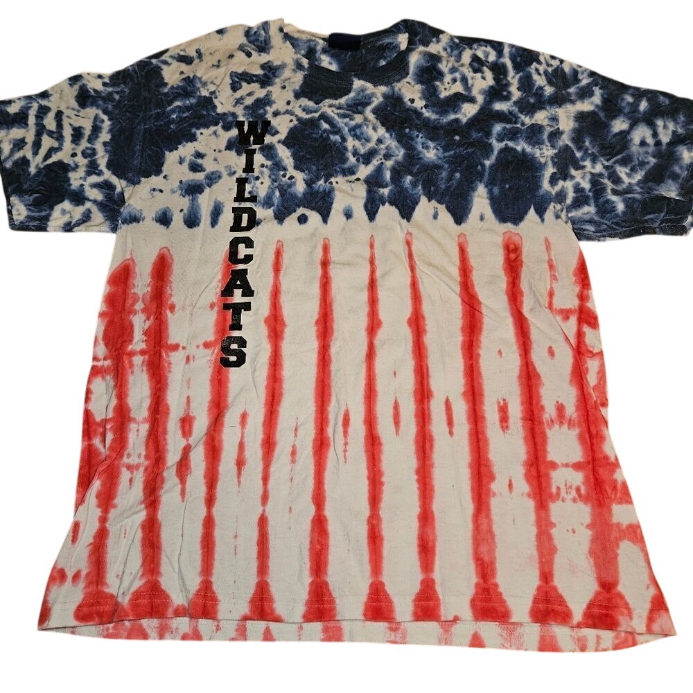 Hanes Heavyweight Wildcats Tie Dye T-Shirt Mens Large Red White‎ Blue Patriotic